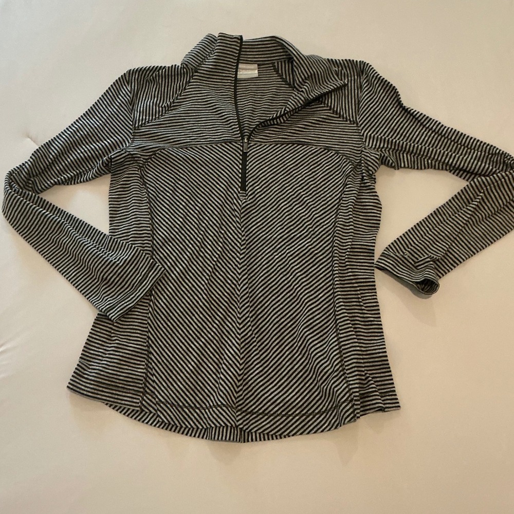 Columbia Omni-Wick Womens Large Quarter Zip Pullover Striped Black Grey Top